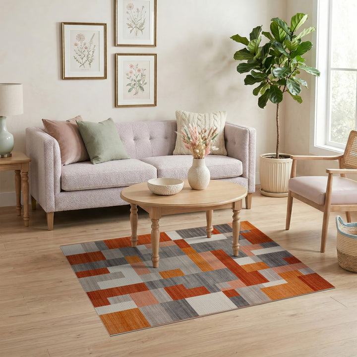 Geometric Modern Orange Geometric Block Area Rug