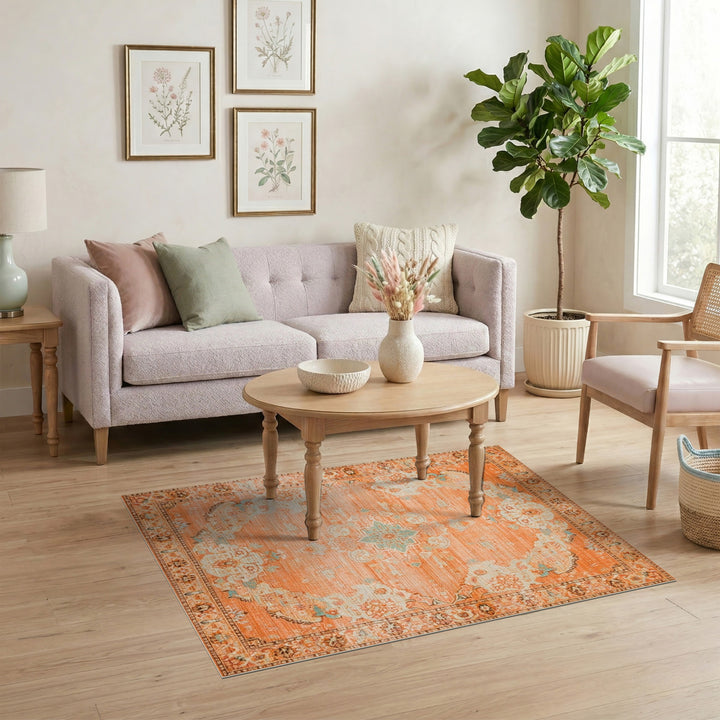 Orange Distressed Vintage Medallion Area Rug