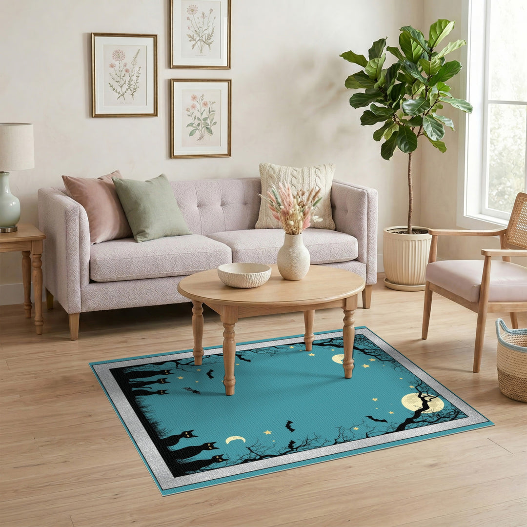 Midnight Black Cats Halloween Area Rug