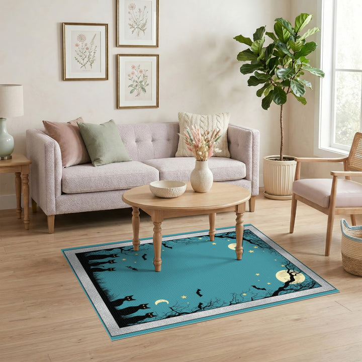 Midnight Black Cats Halloween Area Rug