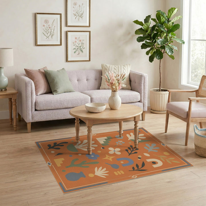 Orange Abstract Boho Chic Area Rug