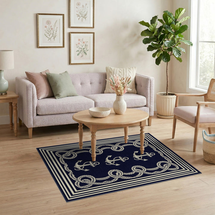 Navy Blue Anchor Rope Area Rug