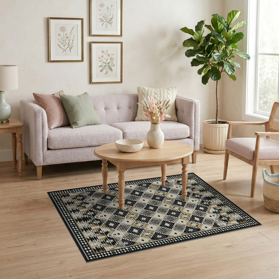 Southwestern Black White Diamond Area Rug