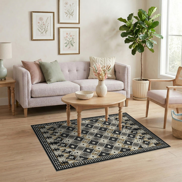 Southwestern Black White Diamond Area Rug