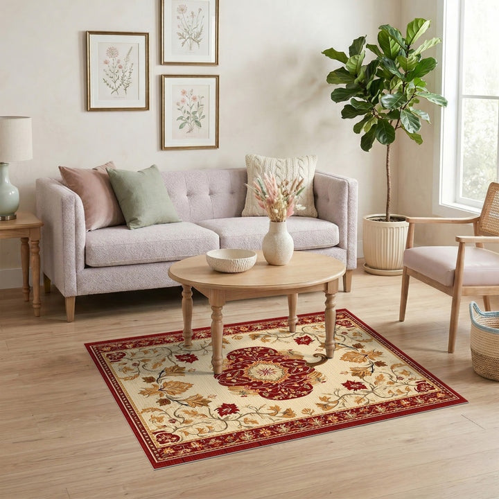 Red Pumpkin Autumn Floral Area Rug