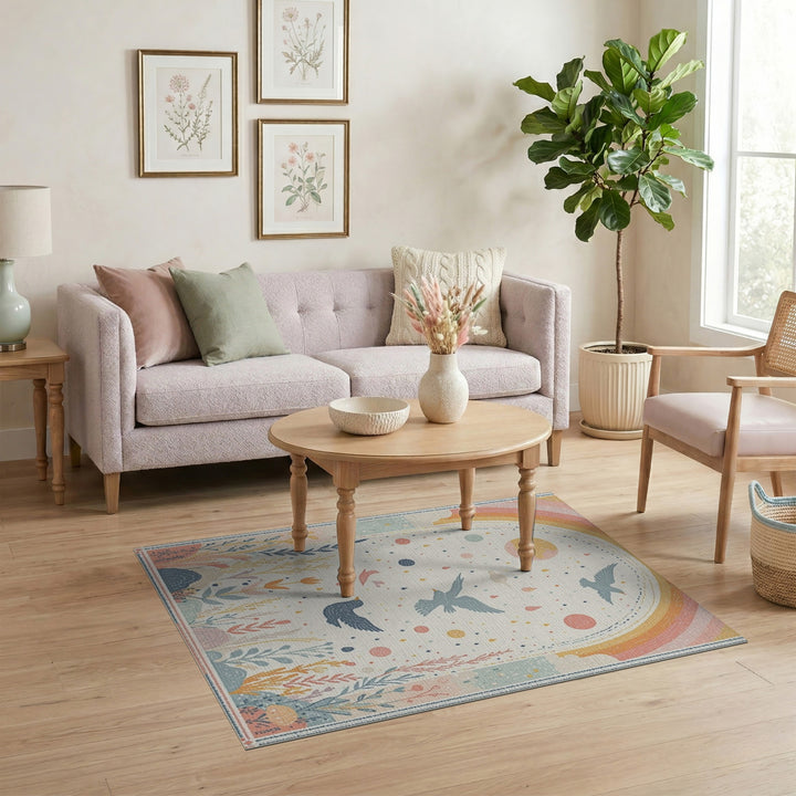 Boho Rainbow Birds Multi-Color Area Rug