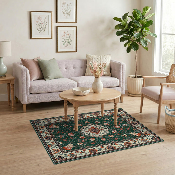 Green Persian Floral Medallion Rug