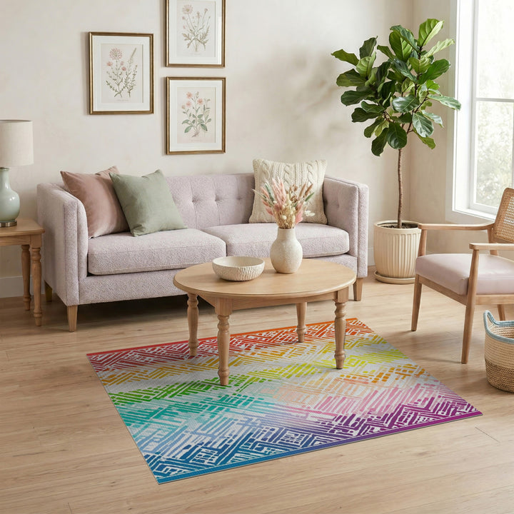 Vibrant Geometric Modern Vibrant Rainbow Geometric Area Rug