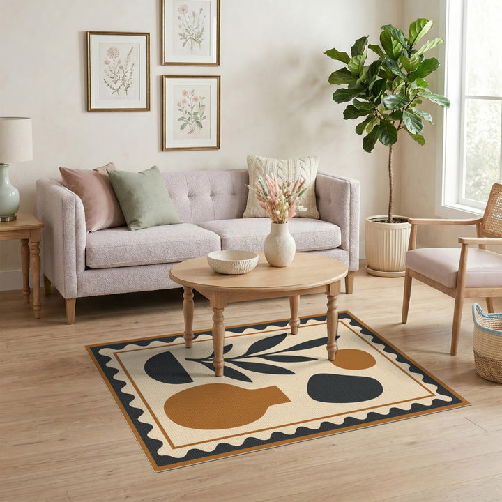 Abstract Brown Vase Plant Area Rug