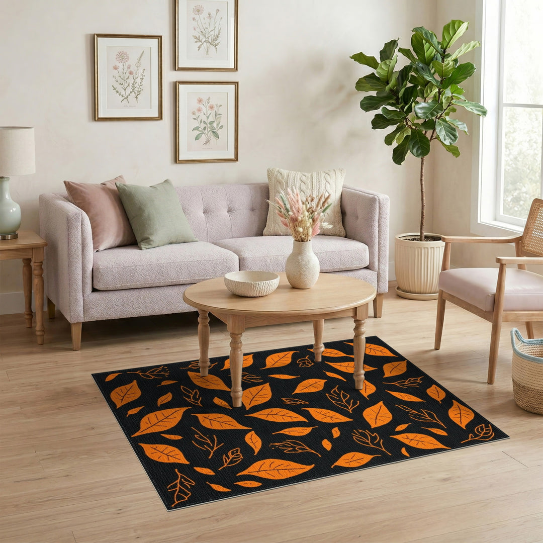 Orange Leaf Botanical Area Rug
