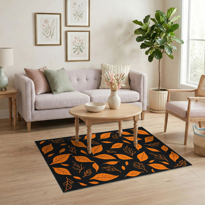 Orange Leaf Botanical Area Rug