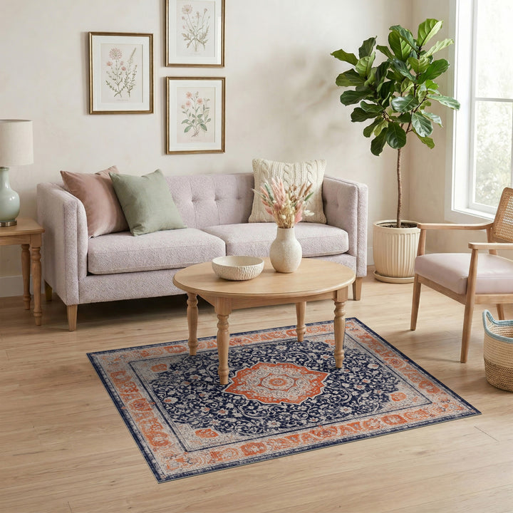 Traditional Persian Navy Orange Medallion Persian Area Rug