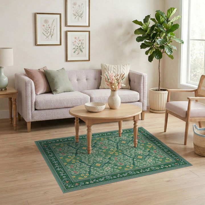 Green Floral Vintage Area Rug