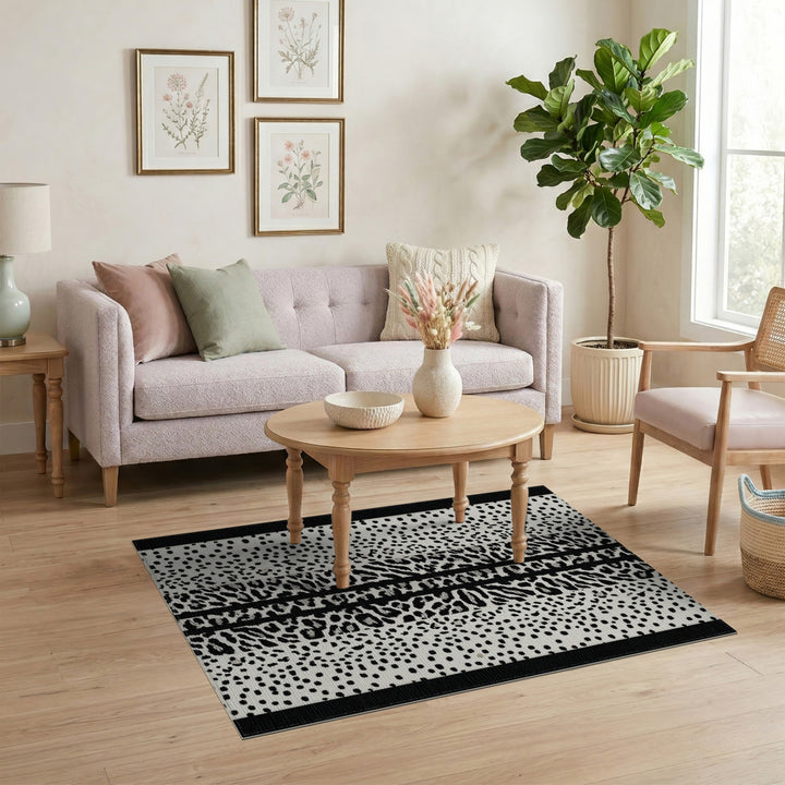 Black White Leopard Stripe Area Rug