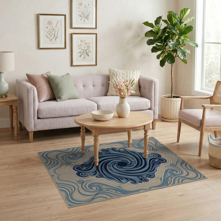 Blue and Teal Blue Swirl Vortex Area Rug
