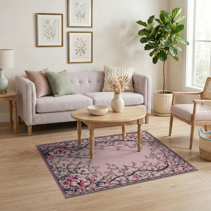 Pink Blossom Floral Vintage Area Rug