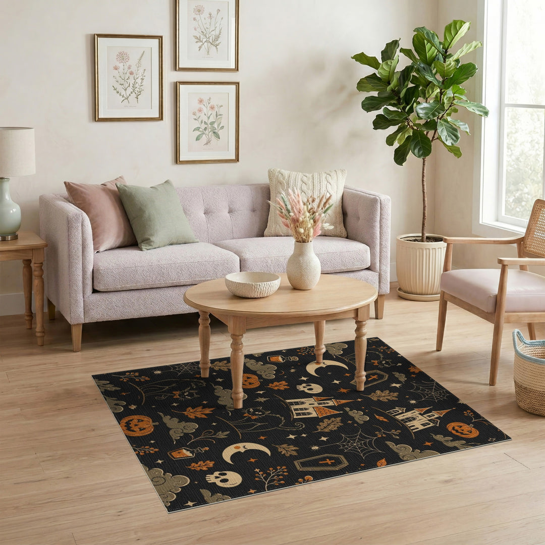 Spooky Halloween Black Cat Area Rug