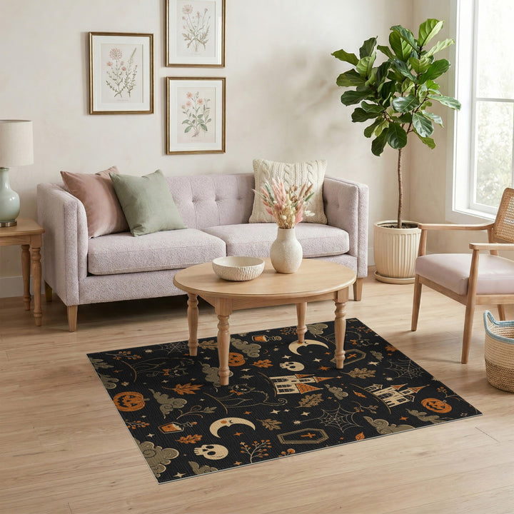 Spooky Halloween Black Cat Area Rug