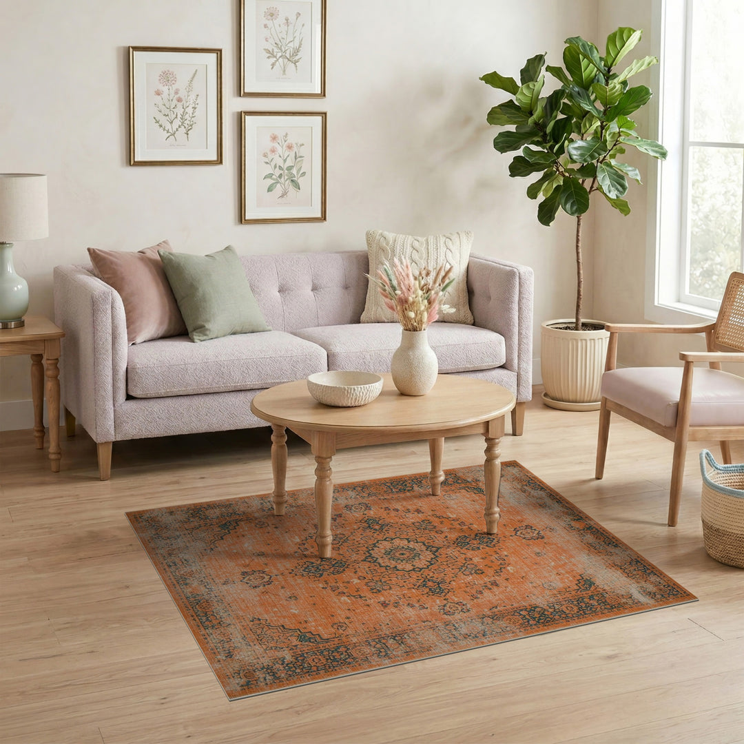 Orange Medallion Orange Distressed Vintage Medallion Area Rug