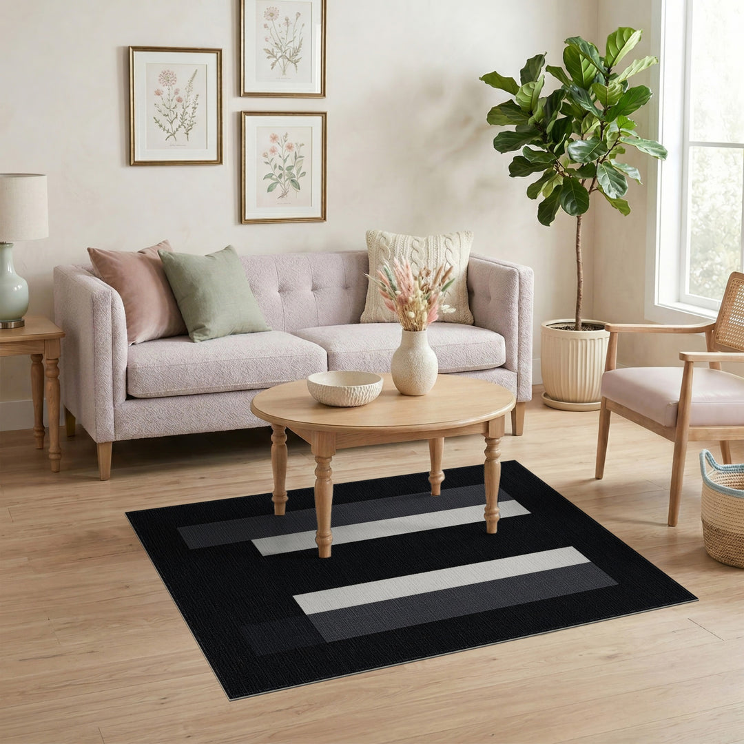 Vertical Black White Vertical Stripe Area Rug