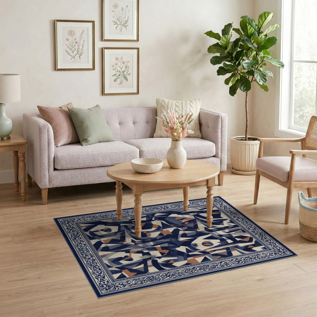 Abstract Geometric Navy Area Rug