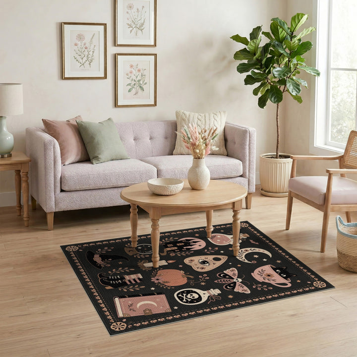 Pink Halloween Witchcraft Area Rug