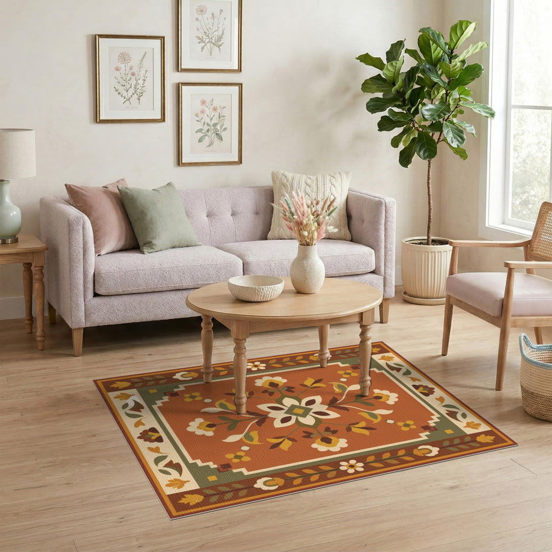 Terracotta Floral Medallion Area Rug