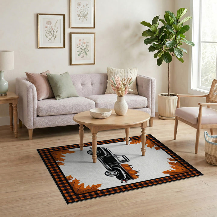 Vintage Truck Pumpkin Fall Area Rug