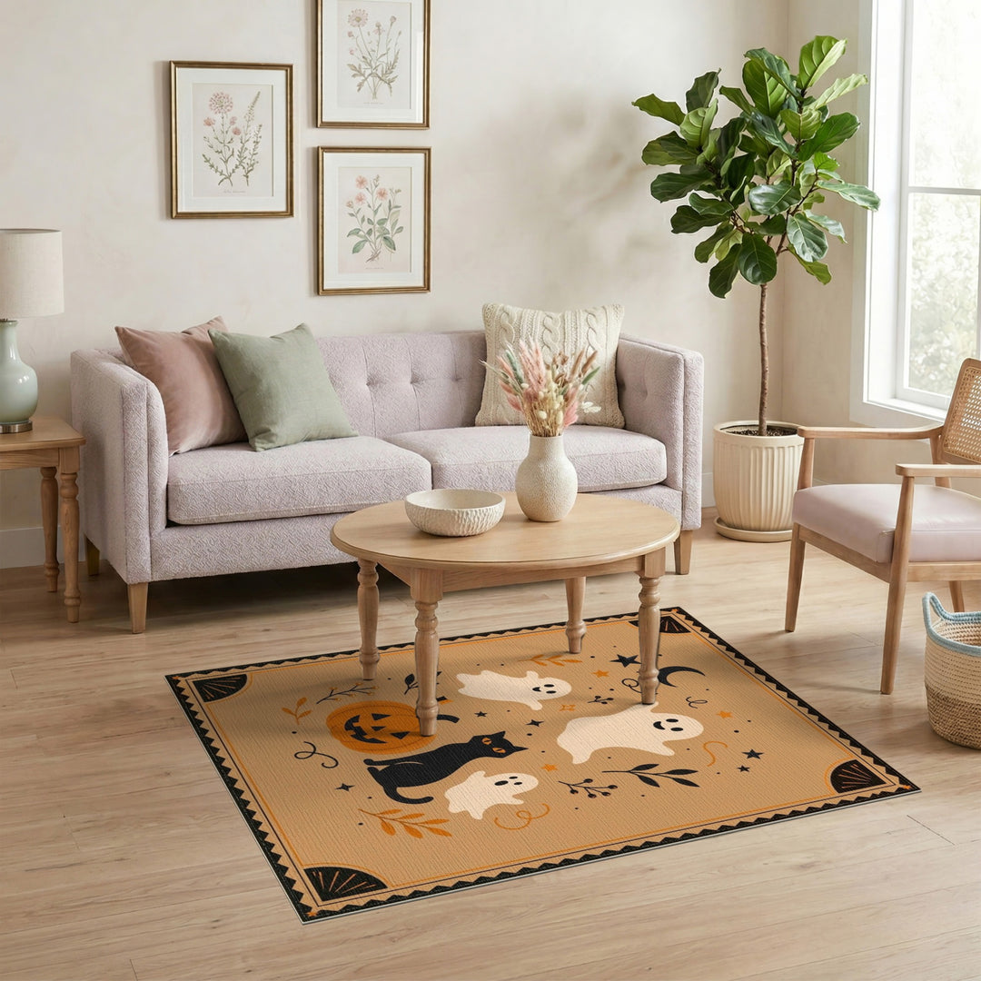Cute Halloween Ghosts Black Cat Area Rug