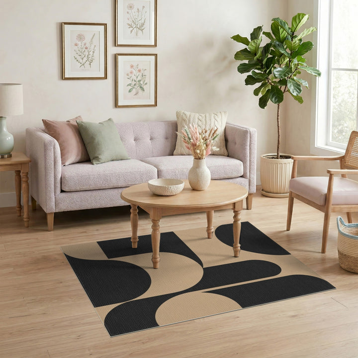 Black Beige Abstract Area Rug