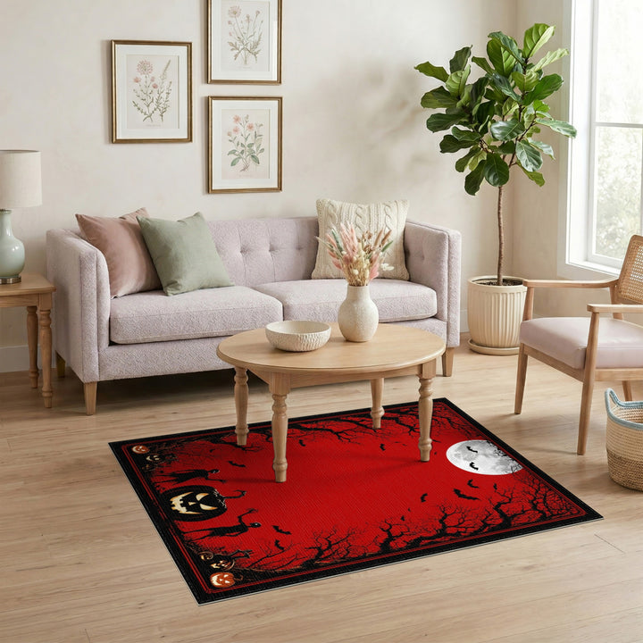 Red Halloween Moon Area Rug
