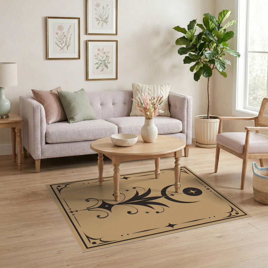 Crescent Moon Floral Tan Area Rug