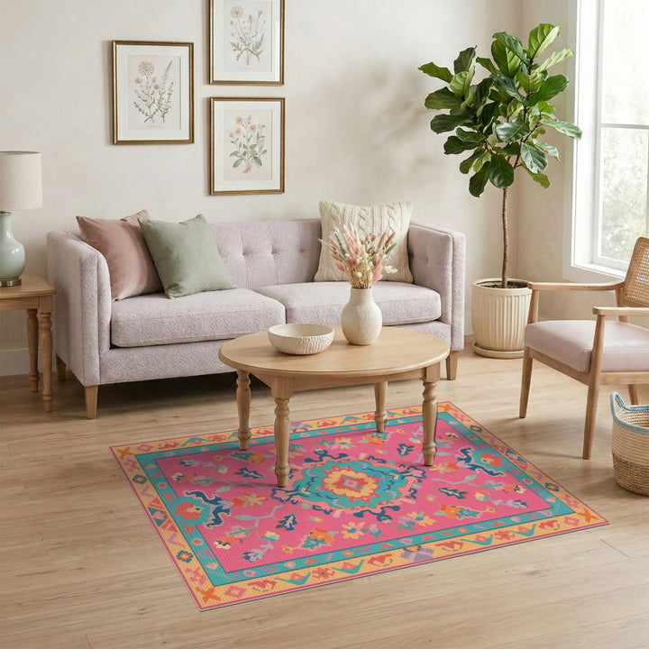 Vibrant Pink Boho Chic Area Rug