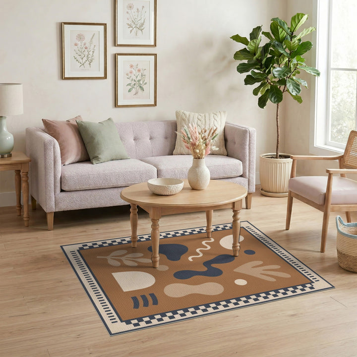 Brown and Tan Abstract Brown Area Rug