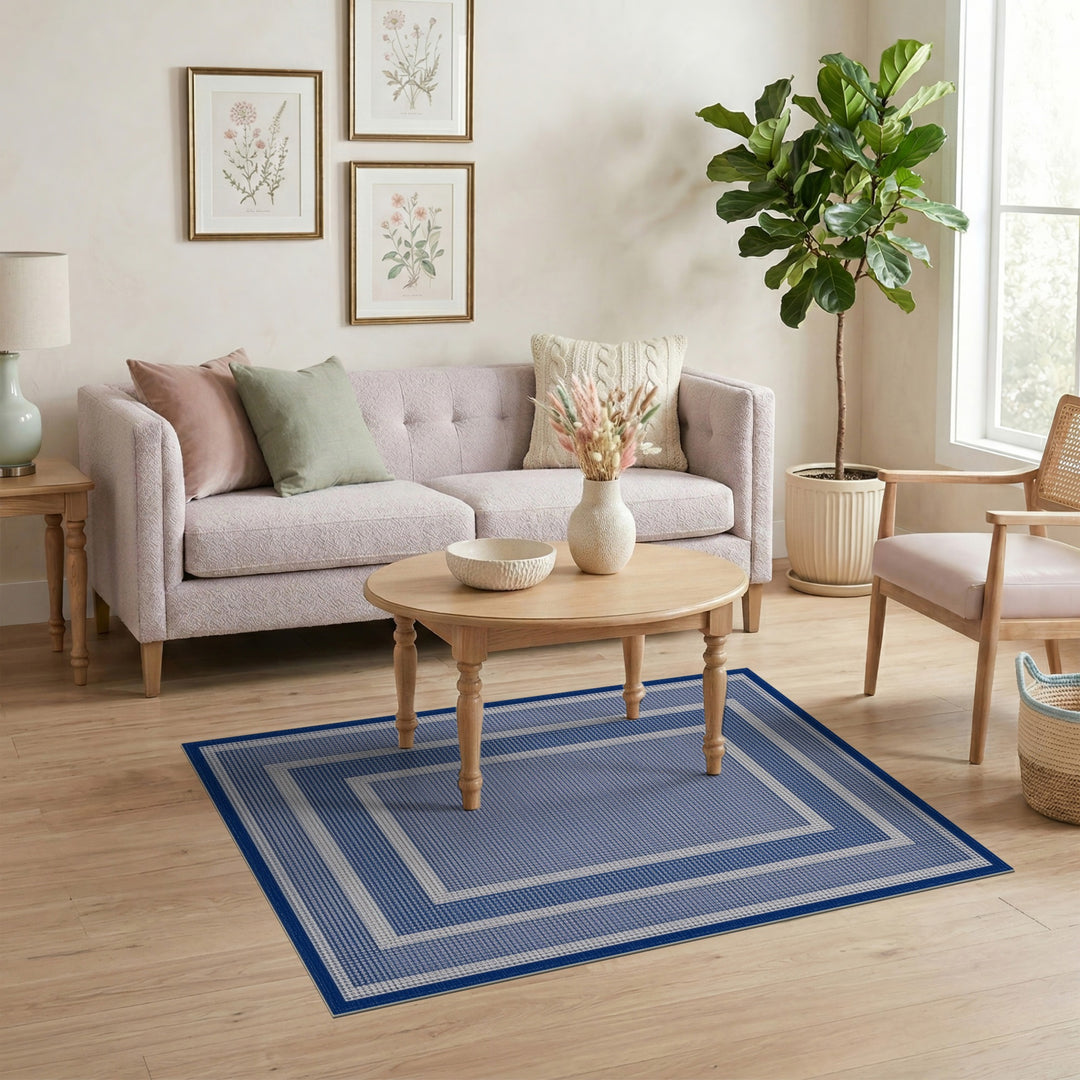 Geometric Modern Blue Geometric Bordered Area Rug
