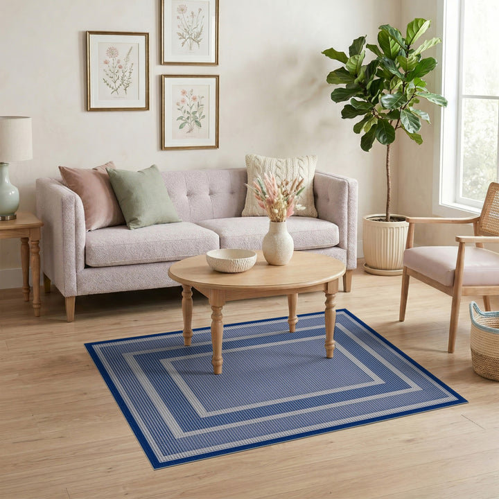 Geometric Modern Blue Geometric Bordered Area Rug