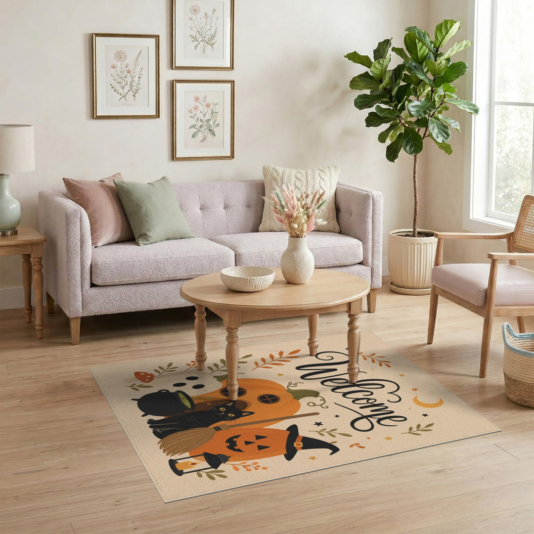 Halloween Welcome Pumpkin Cat Area Rug