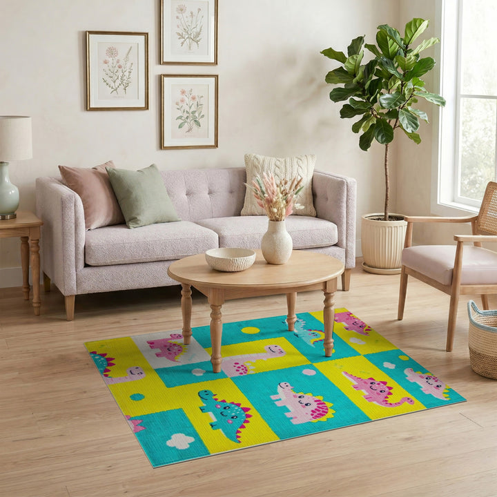 Colorful Cartoon Dinosaur Kids Area Rug