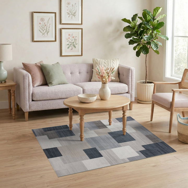 Modern Grey Geometric Block Area Rug
