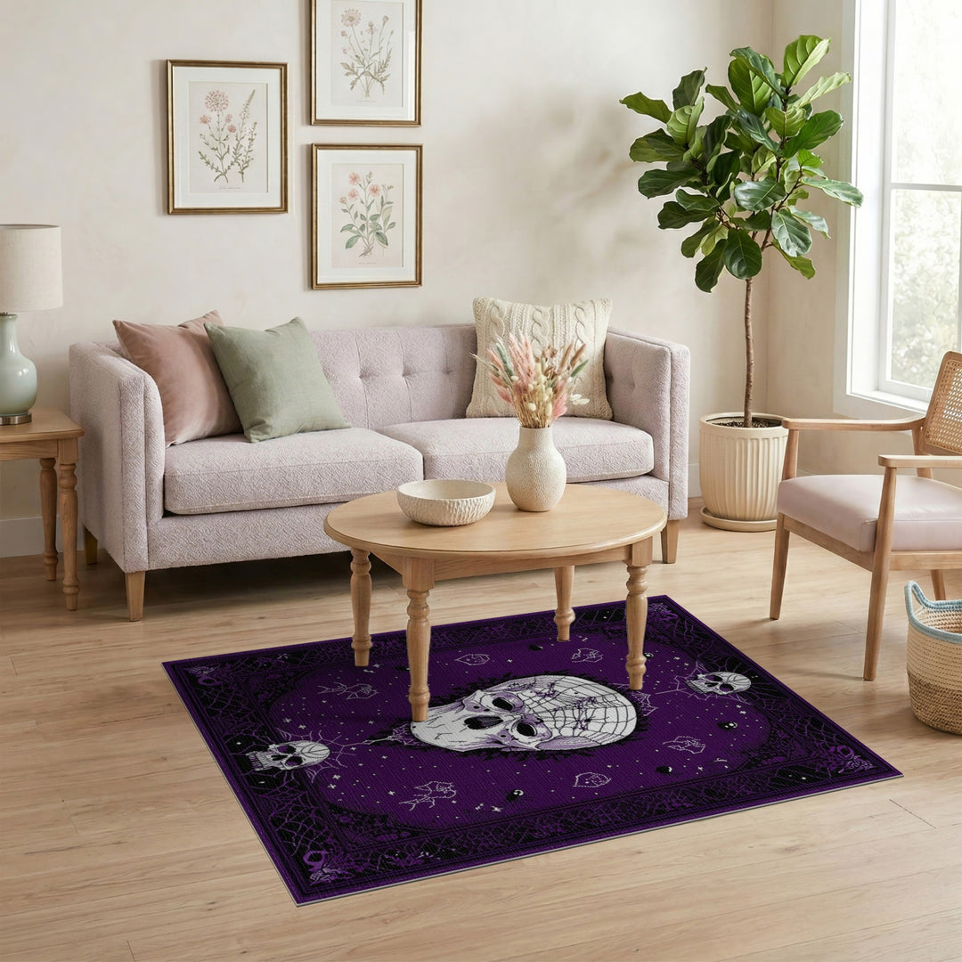 Purple Skull Spider Web Area Rug