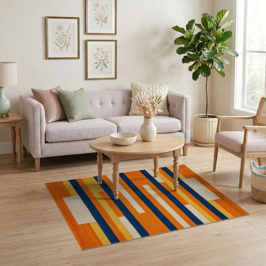 Orange Striped Geometric Area Rug