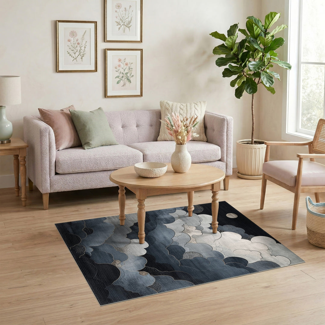 Moonlit Cloudscape Abstract Area Rug