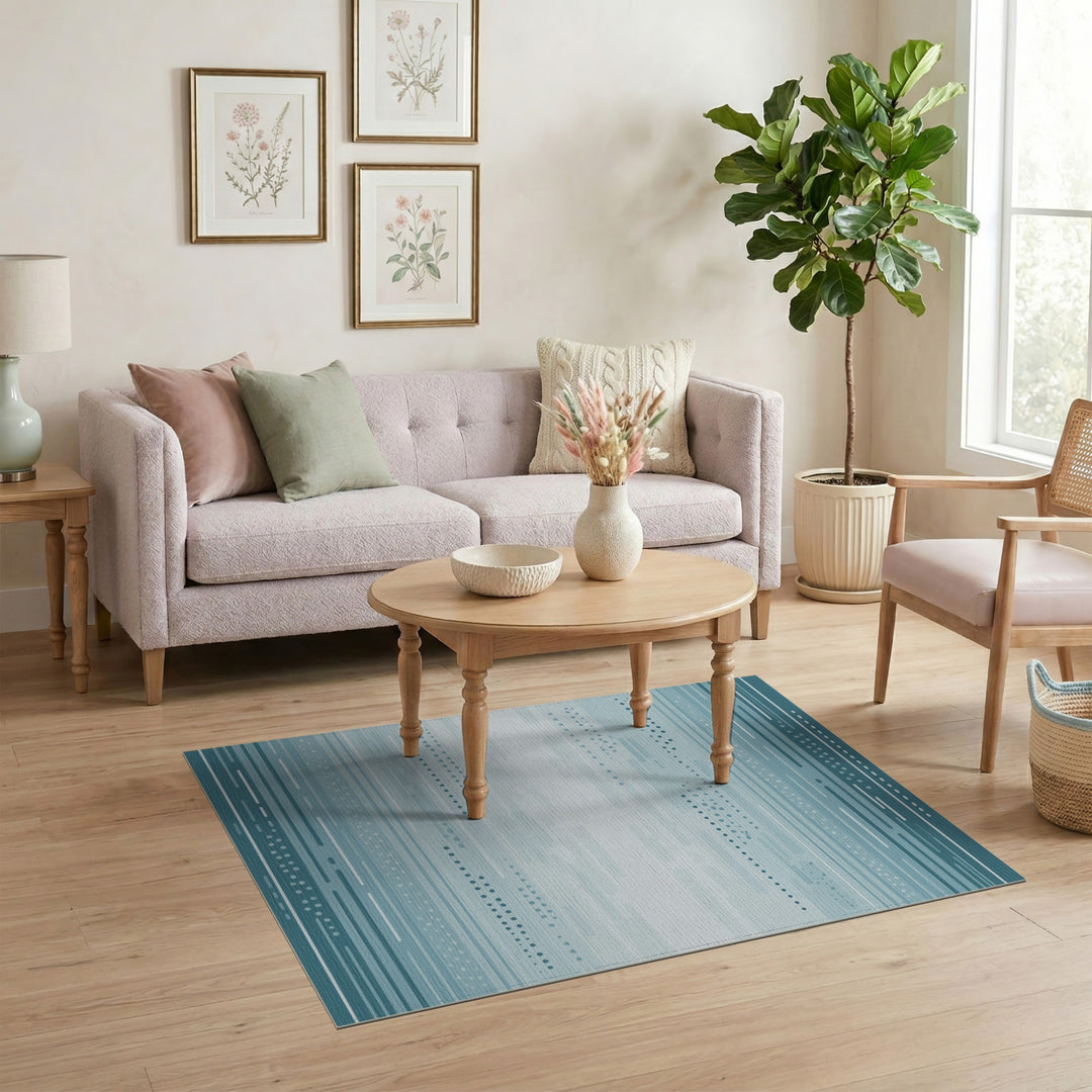Teal Geometric Horizon Washable Area Rug