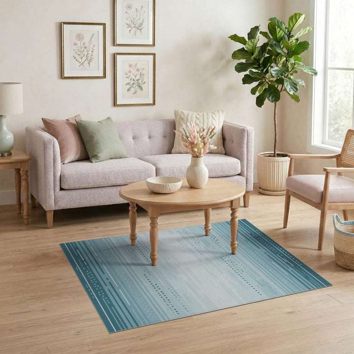 Teal Geometric Horizon Washable Area Rug