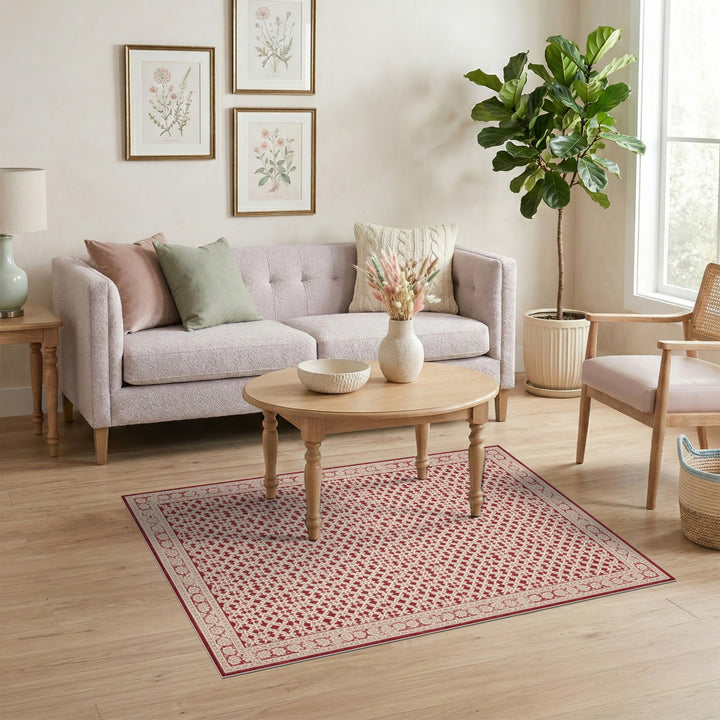 Lattice Red Geometric Lattice Area Rug