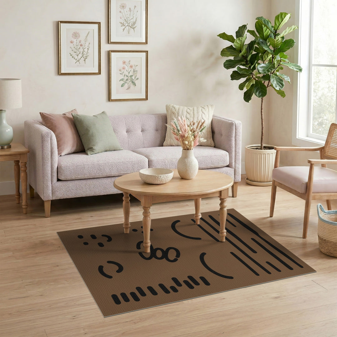 Brown Abstract Lines Area Rug