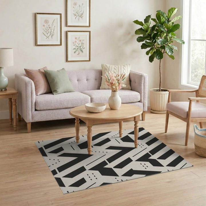 Black White Geometric Area Rug