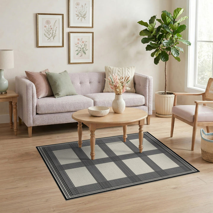 Black White Windowpane Check Area Rug