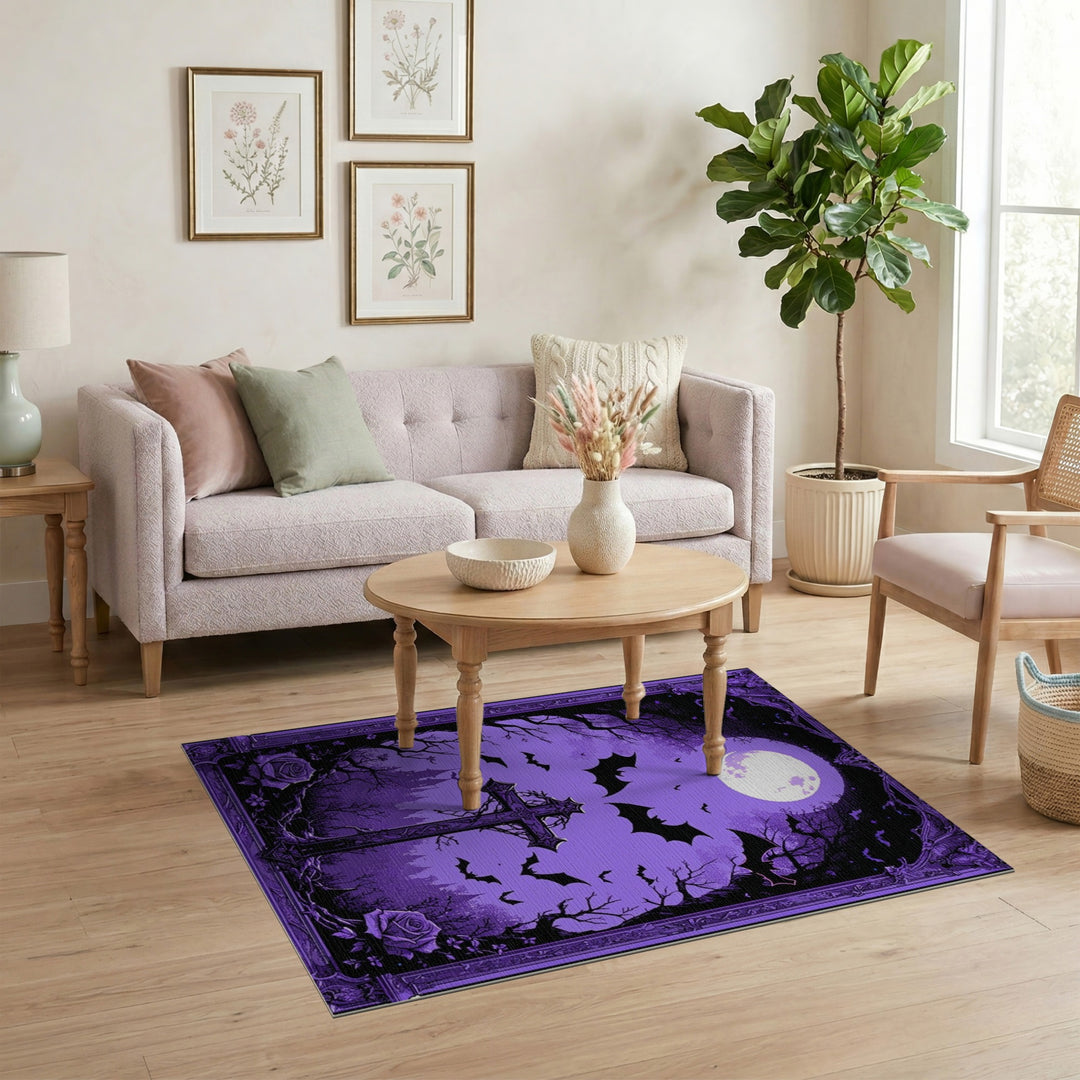 Purple Gothic Moon Cross Area Rug
