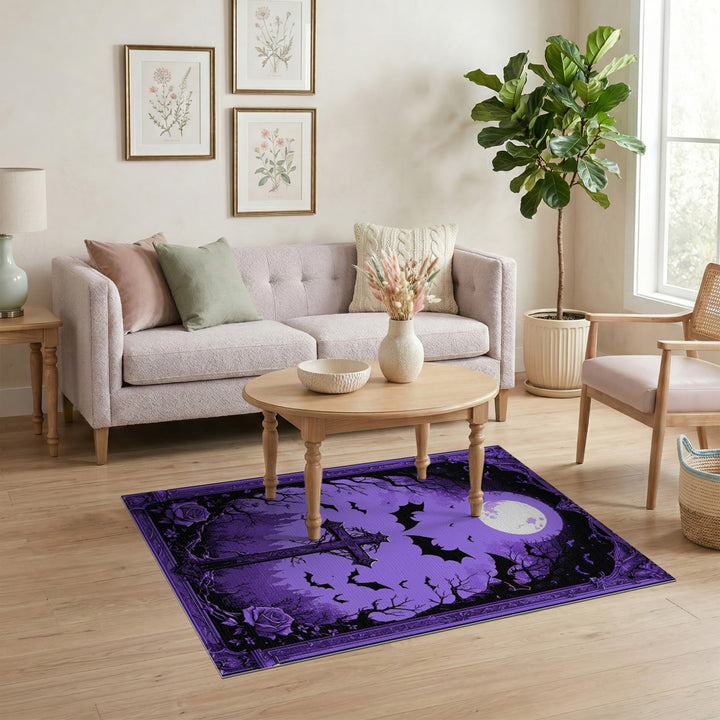Purple Gothic Moon Cross Area Rug